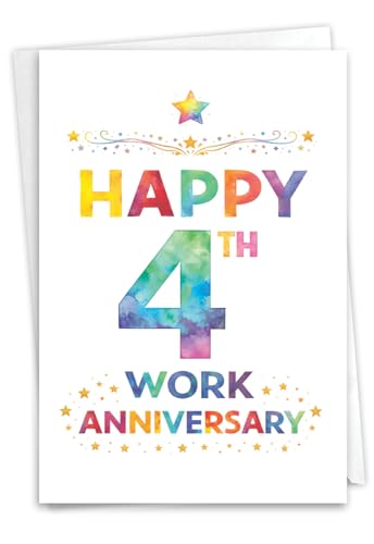 NobleWorks 4th Anniversary Work Milestone Greeting Card (Co-Worker) with 5 x 7 Inch Envelope (1 Card) Watercolor Milestones - Work 4 C11137AWG