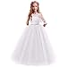 IWEMEK Elegant Brautjungfer Kleider für Mädchen Blumenmädchen Hochzeitskleid 3/4 Arm Spitzenkleid Tüllkleid Prinzessin Festzug Erste Kommunionskleider Weihnachten Karneval Abendkleid Partykleid 11-12