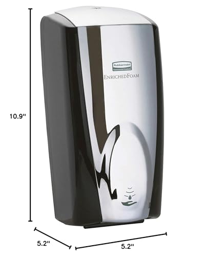 Image of Rubbermaid Commercial Products AutoFoam Hand Soap & Sanitizer Dispenser, Black /Chrome, Touchless, Wall Mount, Battery Operated, for Restrooms in Offices /Hotels /Entertainment /Schools