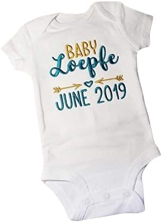 Personalized Embroidered Baby Announcement Onesie® - Bodysuit - Pregnancy Announcement Onesie®-Pregnancy Reveal - Expecting - Maternity Photo Prop