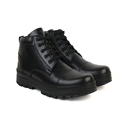 Image of XHUGOY MEDIUM RANGE LACE-UP COMBAT POLICE DMS WARDI BOOT IN BLACK|TAN COLOUR SIZE 3-12 FOR MEN