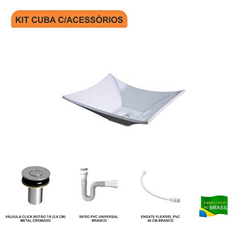 Kit Cuba L38 C/Válvula Click 1''B (2,6cm) + Sifão Pvc + Flexível, Compace, Branca