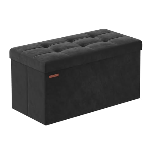 SONGMICS Banc de Rangement, Pouf Pliable, 38 x 76 x 38 cm, Bout de Lit, Repose-Pieds, Coffre de Rangement, Charge jusqu'à 300 kg, pour Salon, Chambre, Entrée, Noir...