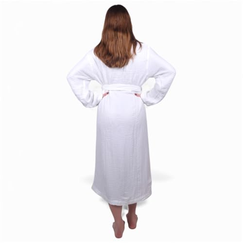 Image of Muslin Bathrobe - Cotton Gauze Robe for Women and Men - Lightweight Breathable Summer Kimono - Boho Spa /Maternity Robe
