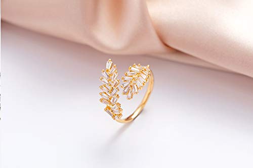 Bbl Cz Adjustable Open Ring 18K Gold Plated Rings For Women Dainty Leaf Ring Cubic Zirconia Personalized Letters Unique Wedding Engagement Anniversary Statement Band Rings For Women Girls #TOP3