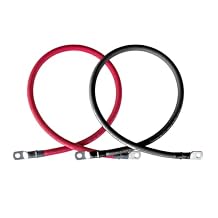 2/0 AWG 2/0 مقياس أحمر + كابلات عاكس بطارية نحاسية نقية سوداء شمسية ، RV ، سيارة ، قارب 12 في 3/8 "+ 5/16" عروات كابل