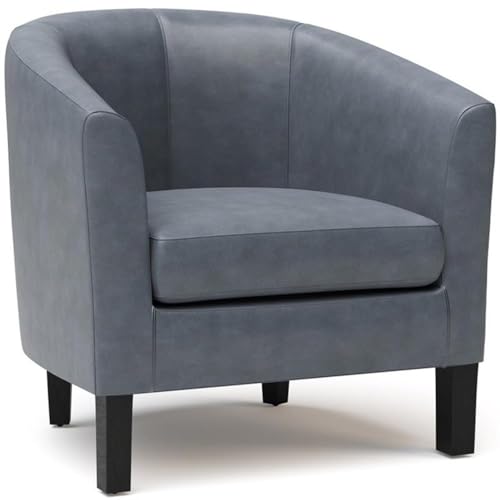 Trent Home 30 Inch Contemporary Faux Leather Tub Chair, Stone Gray Finish, Kiln-Dried Wood Frame, Transitional Style, High Arms and Deep Seat, Dark Brown Legs, Living Room or Office Accent Chair