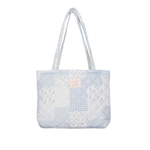 Image of Floral Quilted Cotton Shoulder Bag for Women Daily Use Medium Size Handbag Large Capacity Thickened Design Tote
