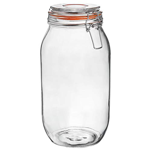 Argon Tableware Glass Jar with Airtight Metal Clip Lid - 2000ml/70.3oz - 1 Pack - 4 Colour Seals - Extra Large Storage Container Round Preserving Jar for Pickling, Chutney, Jam, Coffee, Biscuit