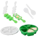 Daelesr Onigiri Molde, Molde de Sushi Triangular, Antiadherente Onigiri Forma, con Cuchara de Arroz, kit sushi 6 en 1 para Hogar, Restaurante (Verde)