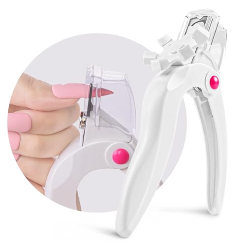 AIRSEE Nail Clippers for Acrylic Nails with Sizer and Catcher Adjustable Nail Tip Cutter with Length Measurement Dial Artificial Fake Extension Trimmer Nail Art Salon Home Manicure Tool - White