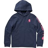 Carhartt Girls' Hoodie Fleece Pullover Sweatshirt, Dark Denim, 5