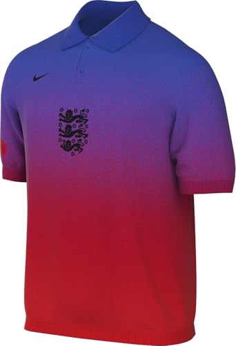 England Club Nike Men's Knitted Football Polo Shirt, Hyper Blue/Challenge Red/Black, HF5125-405, M