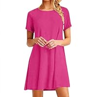 Generic Women's Casual Plain Simple T-Shirt Loose Dress Basic Solid Smocked Tunic Dress Relaxed Fit Lounge Beach Sundresses Hot Pink, Small | Amazon price tracker / tracking, Amazon price history charts, Amazon price watches, Amazon price drop alerts