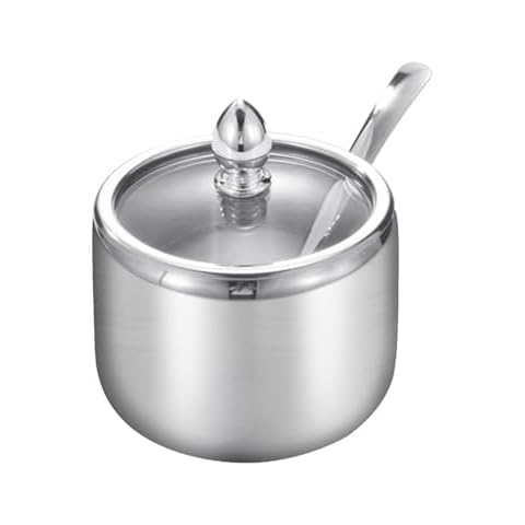 Kitchen Stainless Steel Spice Jars Seasonning Box with Spoons, Seasoning Containers Bottles with Stainless Steel &Clear Glass Cap,10oz for Home and Kitchen (1) Cover
