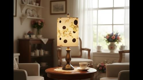 Image of Aspen Creative 31298 Contemporary Drum (Cylinder) Shaped Spider Construction Lamp Shade in White with Floral and Polka Dot, 8 inch wide (8 inch x 8 inch x 11 inch)