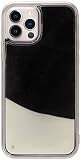 Stephanie Imports Fluorescent Black & White Liquid Sand Shock-Absorbing Protective Case for iPhone 12 & 12 Pro + Tempered Glass Screen Protector