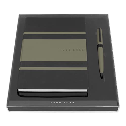 Hugo Boss Writing Set Ballpoint Pen Gear Matrix Khaki and A5 Notepad Essential Gear Matrix Khaki Dots in Gift Box HPBH974T