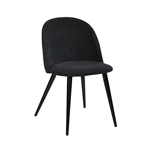 Image of Amazon Brand - Umi Romantic Vintage Side Dining Chair - Rustic Fabric Upholstered Seat with Black Powder-Coated Metal Legs for Elegant Home Dcor in Black