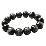 Pulseras para mujer, pulsera de cuentas de 16 mm, plata natural, gris, obdisia, cristal, elástica, grande, redondo, AAAA