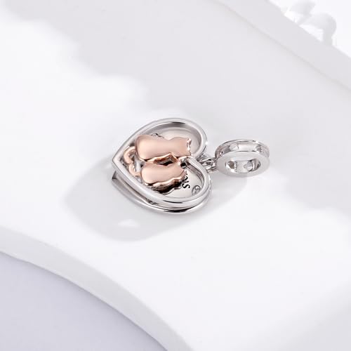 925 Sterling Silver Mother and Kitten Heart Charms Always Love You Cat Mom Bead for Bracelets & Necklaces3