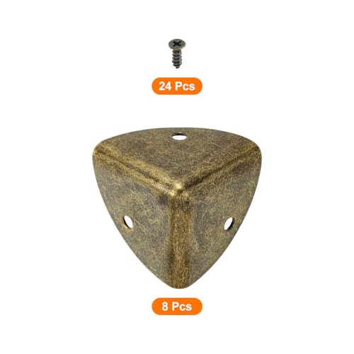 Image of uxcell 8 Pcs Decorative Box Corner Cover, 40mm Metal Edge Guard, Furniture Corner Edges Protector with Screws, Bronze