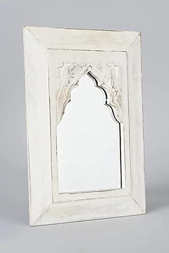 JL Home Decor Handmade Decorative Wall Decor Mirror Frame | Carved in Solid Hard Wood | Vintage Mirror Frame for Bedroom | Cafe Mirror | Dinning Room | Living Room | Home Decor | 40x30cm White