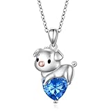DAOCHONG Collar de cerdo de plata de ley 925, bonito collar de animal con corazón de circonita cúbica azul, colgante de cerdito para mujeres, amigas, amantes de los cerdos, cumpleaños, graduación, día