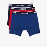 Lacoste Men's Cotton Stretch Essentials Boxer Briefs, 3-pack, Navy Blue/Red/Deep Ocean (New), Large