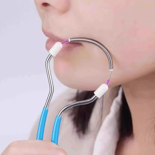 Spring Facial Hair Remover, Portable Stainless Steel Spring Threading Tool Upper Lip Chin Cheeks Removes Hairs Makeup Tool (Blue)