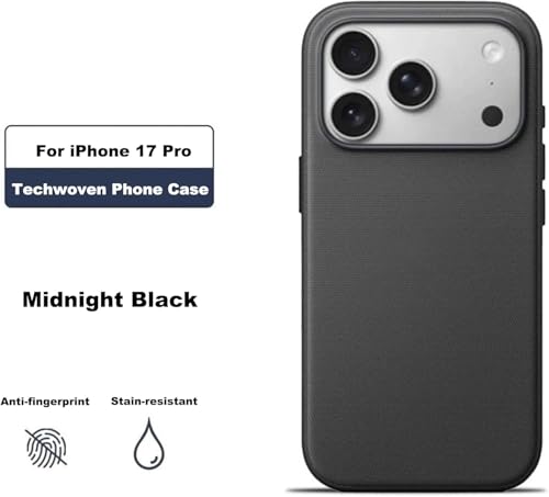Image of QHOHQ Luxury Vintage TechWoven Back Cover for iPhone 17 Pro (6.3 Inch) | Premium Woven Texture Case with Shockproof Protection | Premium Slim Fit Case with Wireless Charging Support (Black)