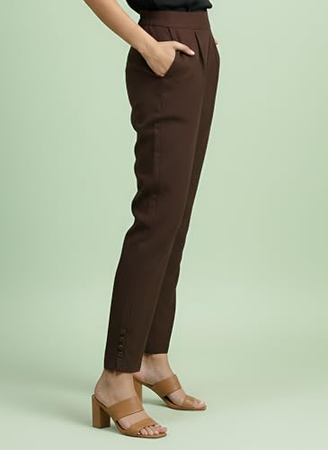 Image of Yash Gallery Women's Regular Fit Mid Rise Solid Lycra Trouser Regular Pants