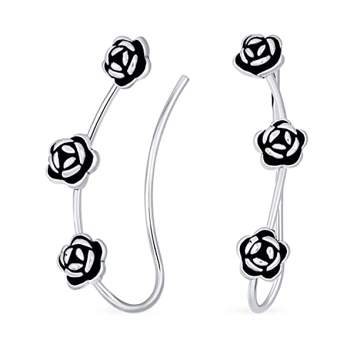 Large Flower Rose Pendant Necklace For Women For Teen Black Silk Cord Hollow Oxidized .925 Sterling Silver16 Inch