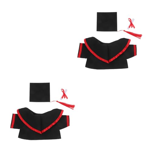 LOGOFUN 2Sets Graduation Bear Outfit Plush Bear Clothes Kit Stuffed Doll Sash Tassel Gown Diploma for Celebratory Holiday Party Supply - Black Red 30cm