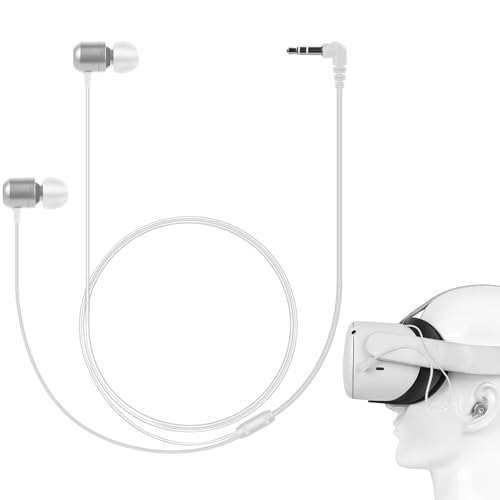 GEEKRIA Écouteurs Intra-Auriculaires VR compatibles avec Meta Q3/Q2/Pico Neo 3/HTC Vive, écouteurs auxiliaires 3,5 mm avec Son à 360 degrés pour Casque de Jeu de réalité virtuelle (Blanc)