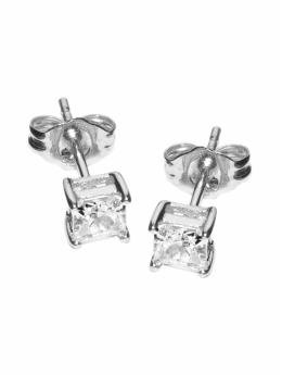 3MM Clear Square Princess Cut CZ 925 Sterling Silver 0.2 tcw Basket Setting Cubic Zirconia Nickel Free Stud Earrings