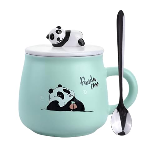 Image of NYRWANA Coffee Mug, Birthday Gifts for Women, Mugs for Present, Rakshabandhan Gift for Brother & Sister, Ceramic Mug, Cute Coffee Mugs, Panda Mug with Lid & Spoon (Green-350 ml)