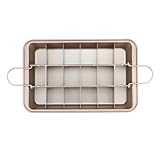 Pan with Dividers Nonstick Brownie Pans and Cutters, Make 18 Pre-cut at Once Perfect Individual Baking Pan All Edge,Gold,12.4''x7.8''x1.5''