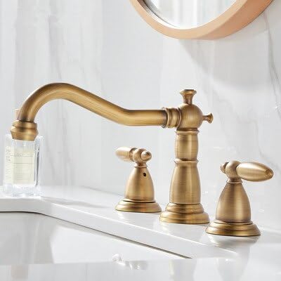Robinet de lavabo en laiton doré antique à 3 trous pour vasque rétro