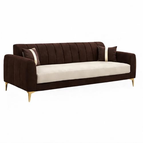 Image of Hermione Luxe Velvet-Suede Fabric 3 Seater + 2 Seater Sofa Set | Golden Legs | Comfortable & Spacious Seating | Modern Sofa Set for Living Room - Dark Brown & Cream