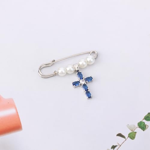 Blue Cross Charm Brooch, Christian Wedding Bridal Bouquet Charm Elegant Bridal Shower Gift Bride Pendant from Mom Sister Friend Pin Securely Attaches to Bouquet, Garter, Dress4