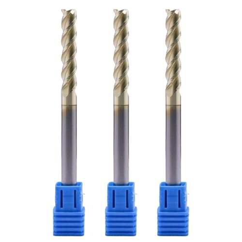 Image of 3Pcs 1 /4 inch 3 Flute Carbide Long Square End Mill for Aluminum, ZrN Coated | 45 Degree Helix, Solid Carbide, 1 /4 inch Cutting Diameter, 1 /4 inch Shank Diameter, 1-1 /4 inch Length of Cut, 3-1 /4 inch Overall Length