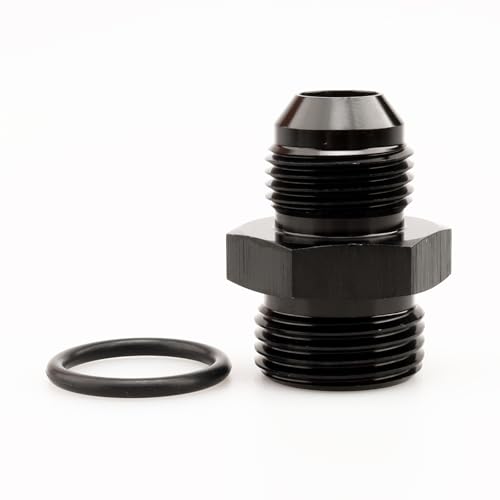 AC PERFORMANCE Aluminum -8 AN Flare to -10 AN ORB O-ring Boss Port Male Fuel Pump Rail Adapter High Flow Radius, Black