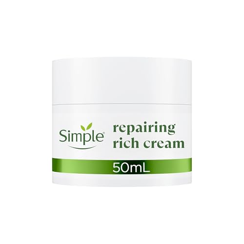 Simple Repairing Rich Face Cream facial moisturiser with 22% ceramide boosters, organic cica and provitamin B5 for a stronger skin barrier repairs and replenishes very dry, sensitive skin 50 ml