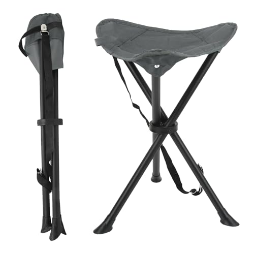 Tabouret trépied de 60 cm - Tabouret de camping portable avec sac de transport - Petit tabouret pliant portable - Pour camping, pêche, jardinage - Gris