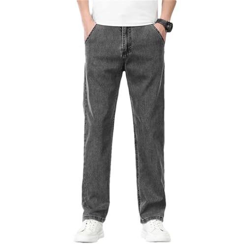 Men's Summer Loose Wide Leg Jeans Classic Straight Thin Stretch Business Denim Pants