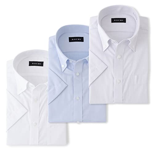 [アオキ] 涼しい 半袖 シャツ 3点セット 形態安定 立体縫製 ビジネス 夏 ワイシャツ メンズ 白×カラー ボタンダウン 首回り41cmの商品画像（Amazon）