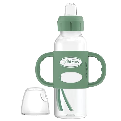 Image of Dr. Brown's Milestones Narrow Sippy Spout Bottle with 100% Silicone, Easy-Grip Handles and Soft Sippy Spout, 8oz/250mL, Green, 1-Pack, 6m+