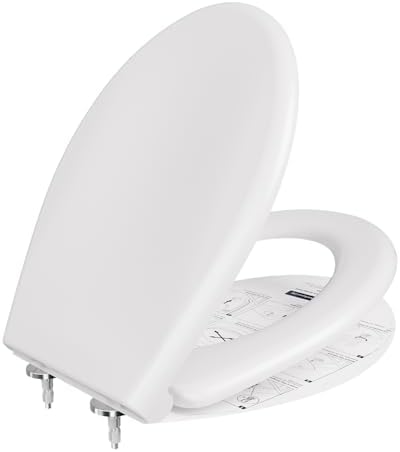 Abattant WC avec frein de chute, cuvette toilette forme O, lunette WC en Duroplast, cuvette WC antibactérienne, lunette de toilette inaltérable, très résistant, blanc universel