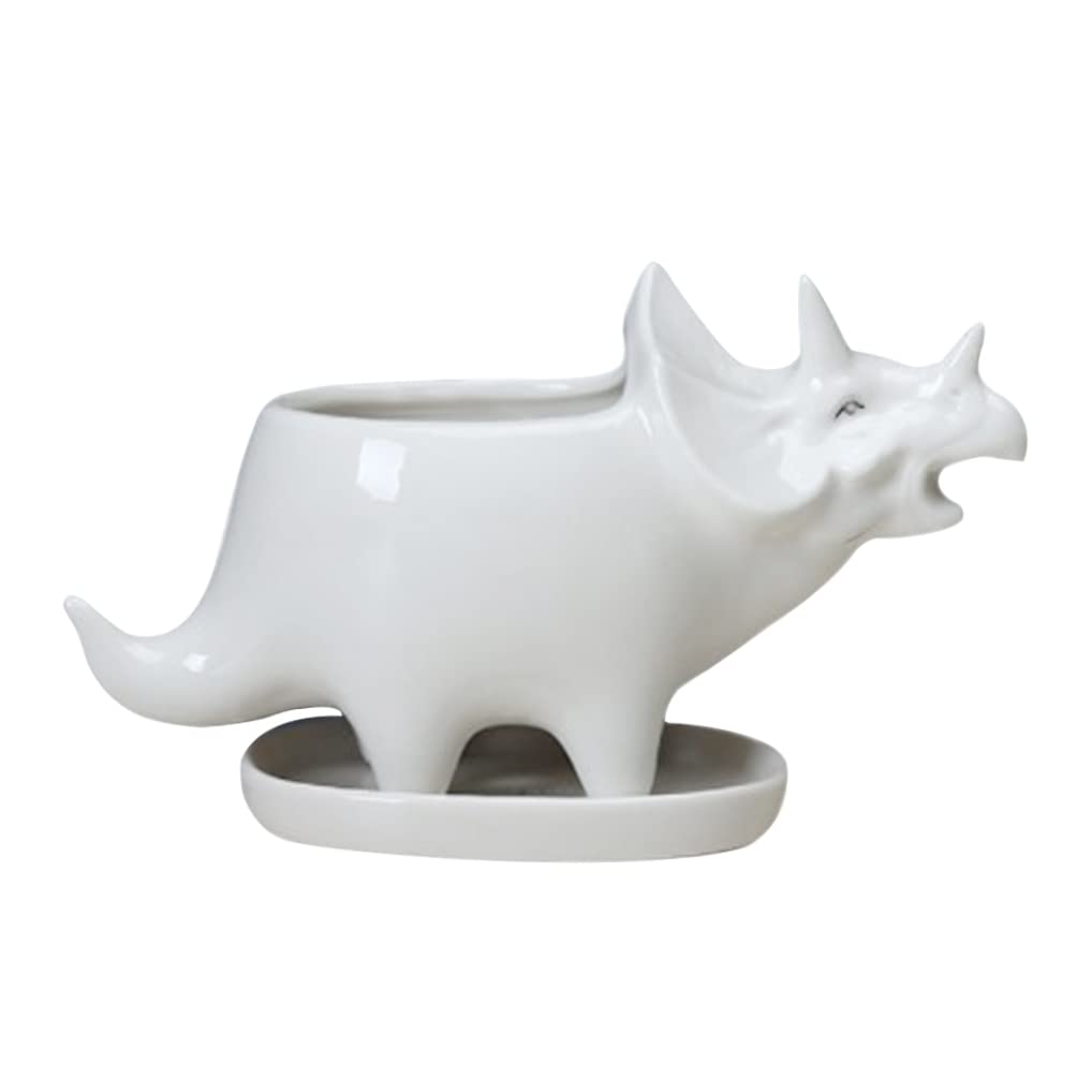 Hintyne animal planter pot Ceramic Succulent Planter Pot Cute Dinosaur Shape Animal Desktop Flowerpot Decor White